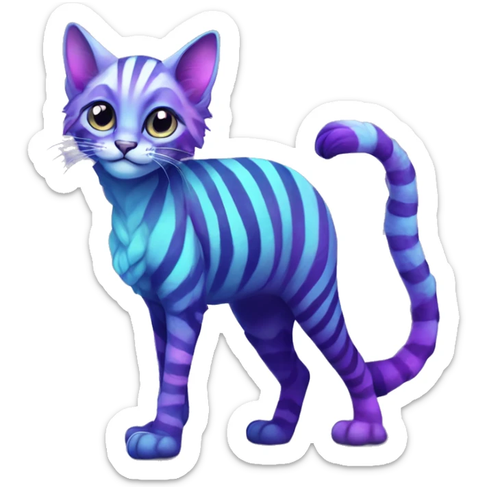 Colorful vernid fantasy creature LiLaiRa Kamirah Falvie whiskers paws full body purple blue gradient stripes braided tail feline sticker