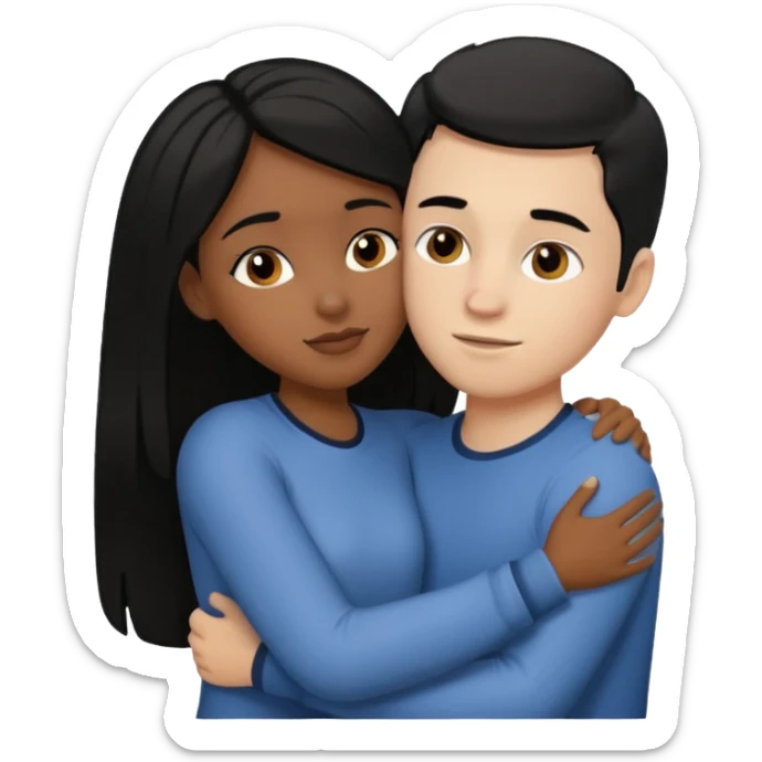 Black girl with black hair, and white boy with dirty blonde hair loving sticker