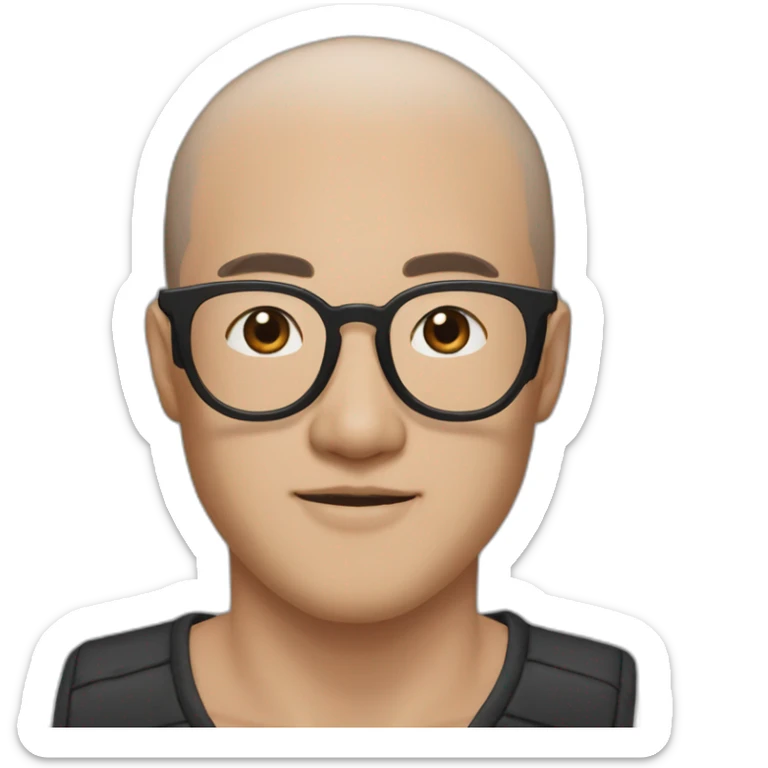 30 year old Asian man with no facials hair thick round black glasses and losts of freckles and gelled back black hair sticker