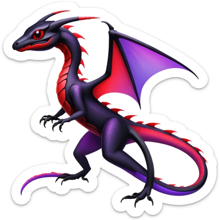 Colorful Neon Black and red and purple Gothic Edgy Tropical Flygon-Aurorus-Salandit-Amaura-Hybrid-Creature sticker