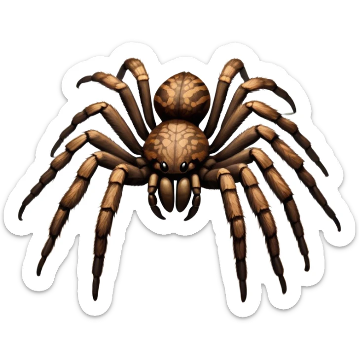 Close-up of a giant hairy tarantula in its natural habitat, with intricate web details surrounding it. The spider's texture is highlighted, emphasizing its hairy legs and features. Soft background with natural elements like leaves or rocks. Transparent background. sticker