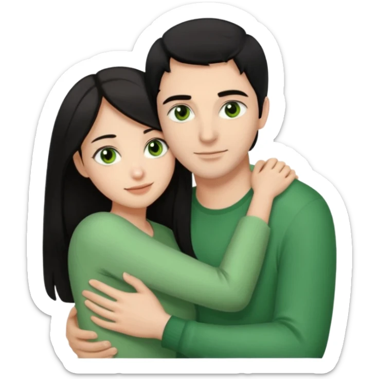 Woman  with brown eyes and black hair hugging a man with green eyes and light brown hair sticker