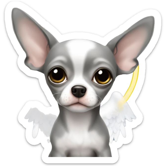 Grey chihuahua cute baby with Angel halo sticker