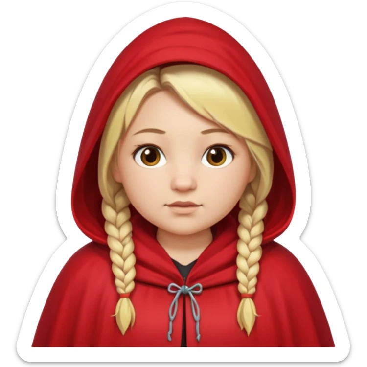 blonde braids hair kid girl, white skin, fat, wear red cloak sticker