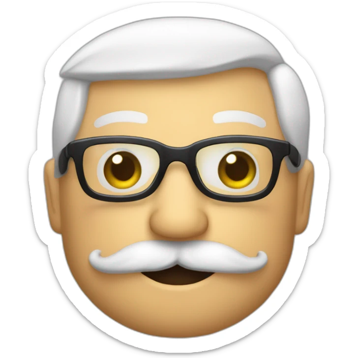 Emoji con gafas a media nariz y bigote de abuelo, peinado hacia tras y con algo de canas, 64 años. Saludando sticker