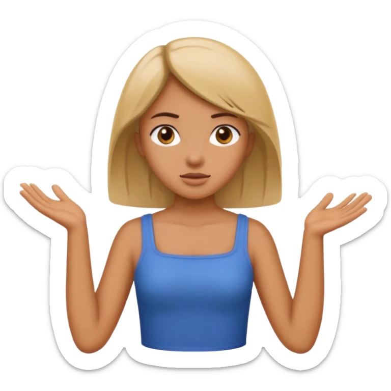 A girl shrugging his shoulders with a 6 above his left hand and a 7 above his right hand. sticker