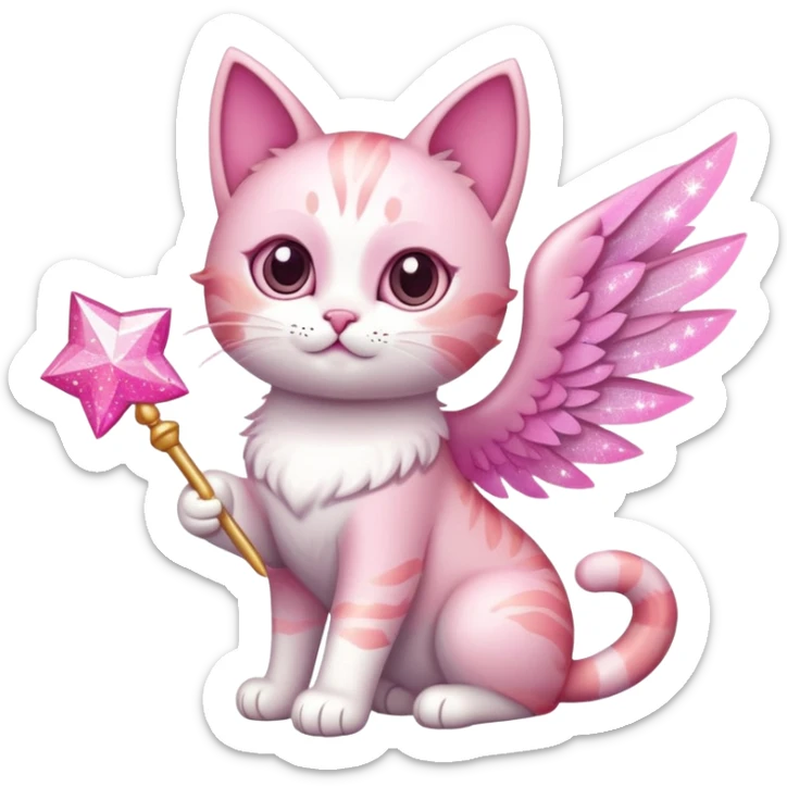 cat with a pink fair wings and pink wand and pink sparkles sticker