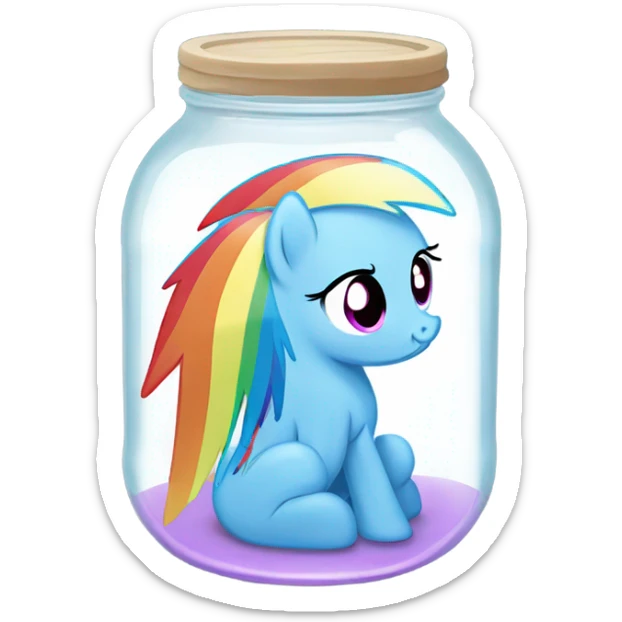 My little pony Rainbow Dash sad in a jar with milk at the bottom of the jar sticker