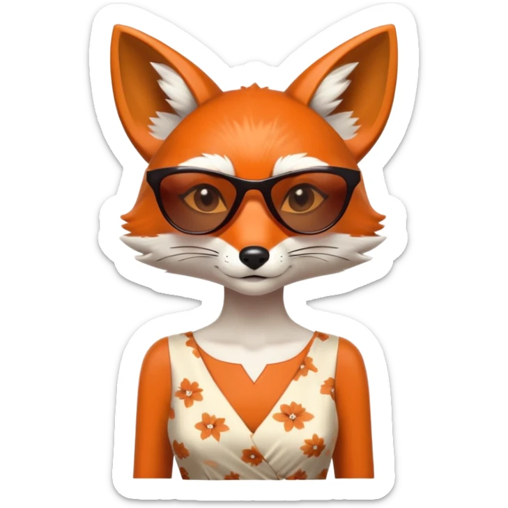 serious anthropomorphised female fox in stylish dress with sunglasses, head and shoulders view sticker