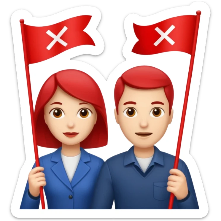 UN HOMBRE Y UNA MUJER CON BANDERAS ROJAS Y DENTRO LA BANDERA PONER BOQUE-PTP sticker