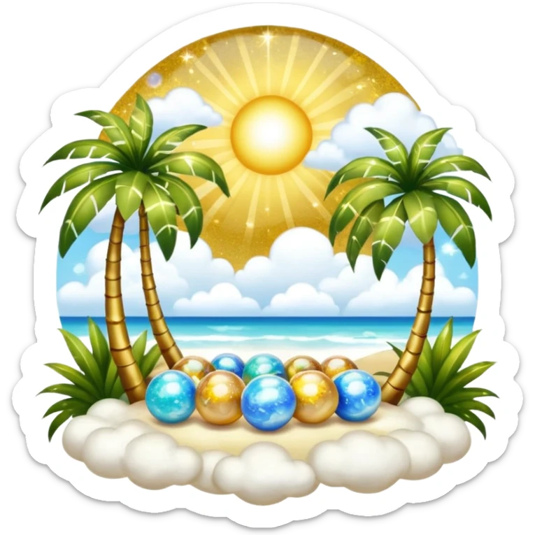 White and glittery gold with marbles, palms, vines, divine, heavenly, spiritual, pure, glowing, cute clouds, sunshine, sparkly, beautiful, elegant, luxurious, pretty, aesthetic scenery scene picture   sticker