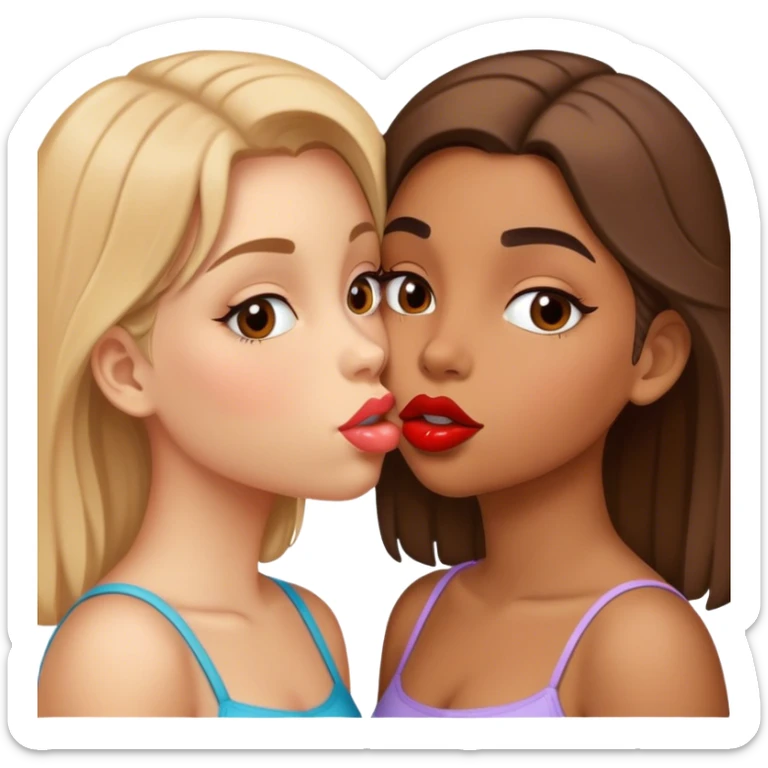 Chinese girl and brown girl kissing on the lips sticker