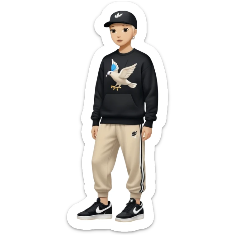Crea Un Emoji Con Cuerpo Completo Y Una Gorra De Nike Unos Zapatos Campus Adidas Suéter Negro De LA Y Un Pantalón Con Palomas Estilo Bellaco O Ancho sticker