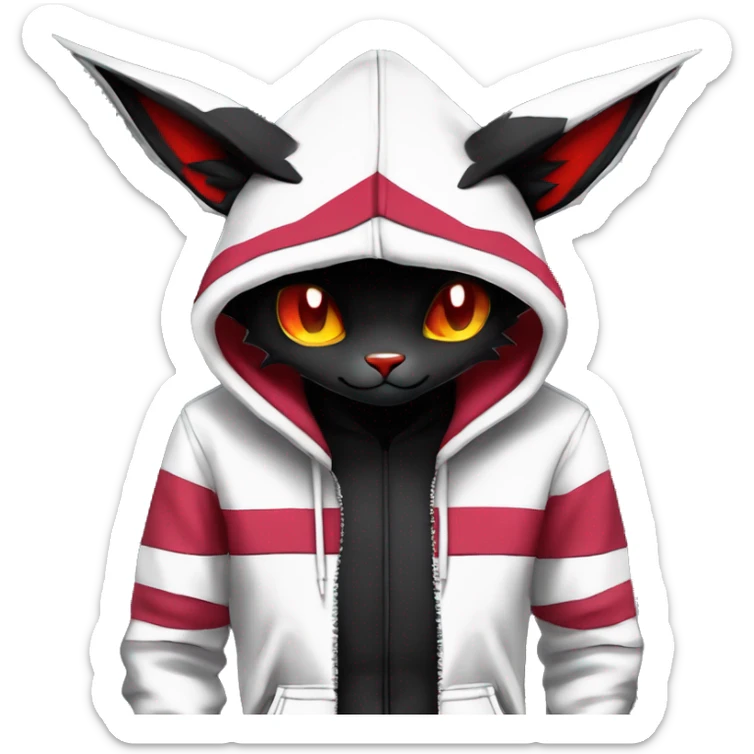 Dark Black Unique Anthro Cool Kawaii Horned Bat-Winged Zangoose-Litten-Feline-Pokémon with edgy stripes Punk Hoodie sticker
