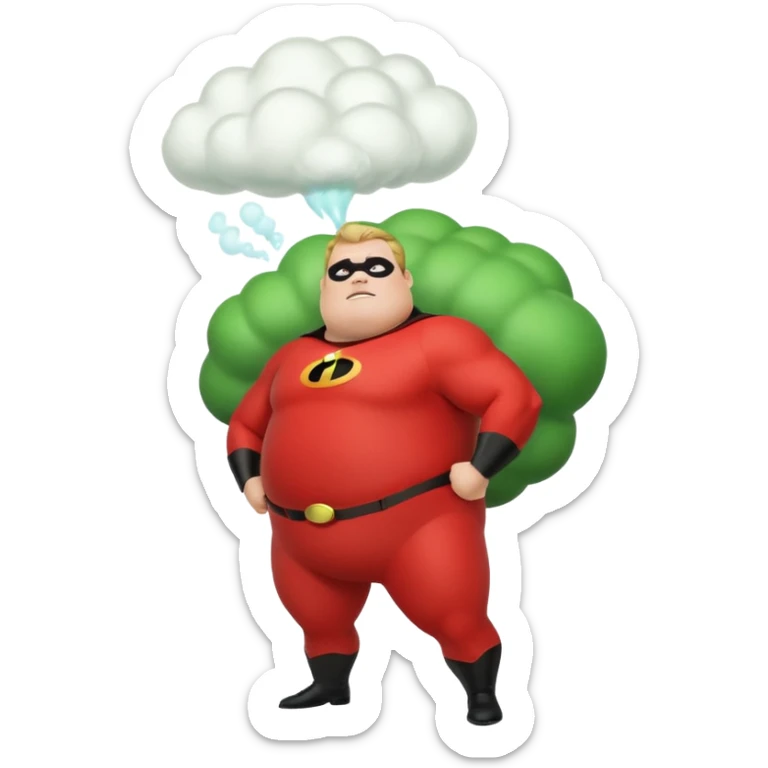 green fat mr incredible farting with giant green fart cloud sticker