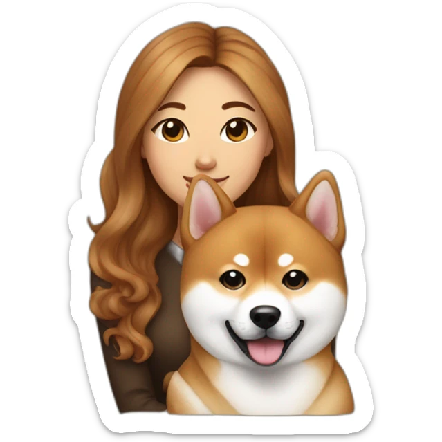 Cute Shiba-dog with her mistress, a woman with brown and curly hair sticker