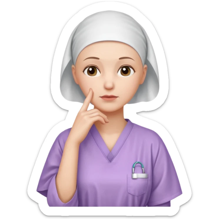 I want an emoji of a woman with cancer, the expression must be that of someone thinking, with their hand touching their chin.
 sticker