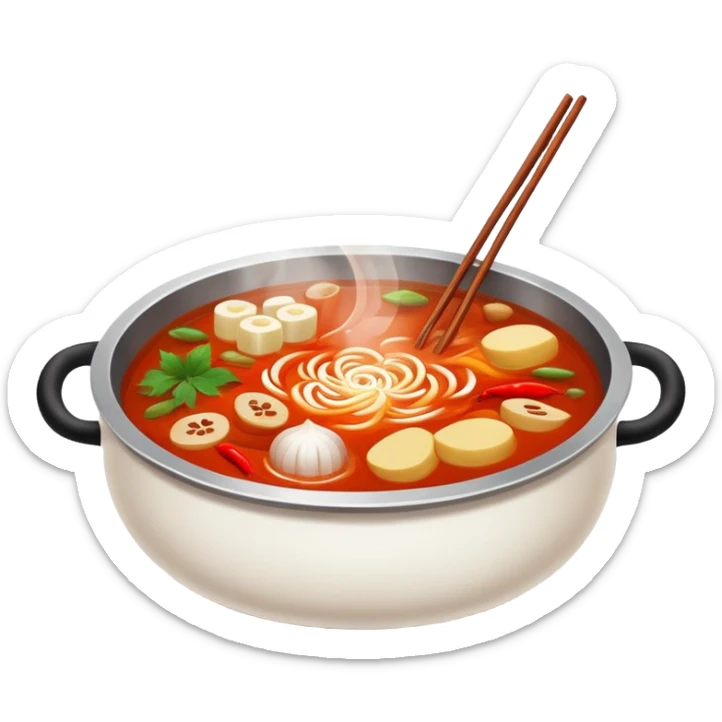 Chinese hot pot with spicy broth and ingredients, simplified emoji sticker