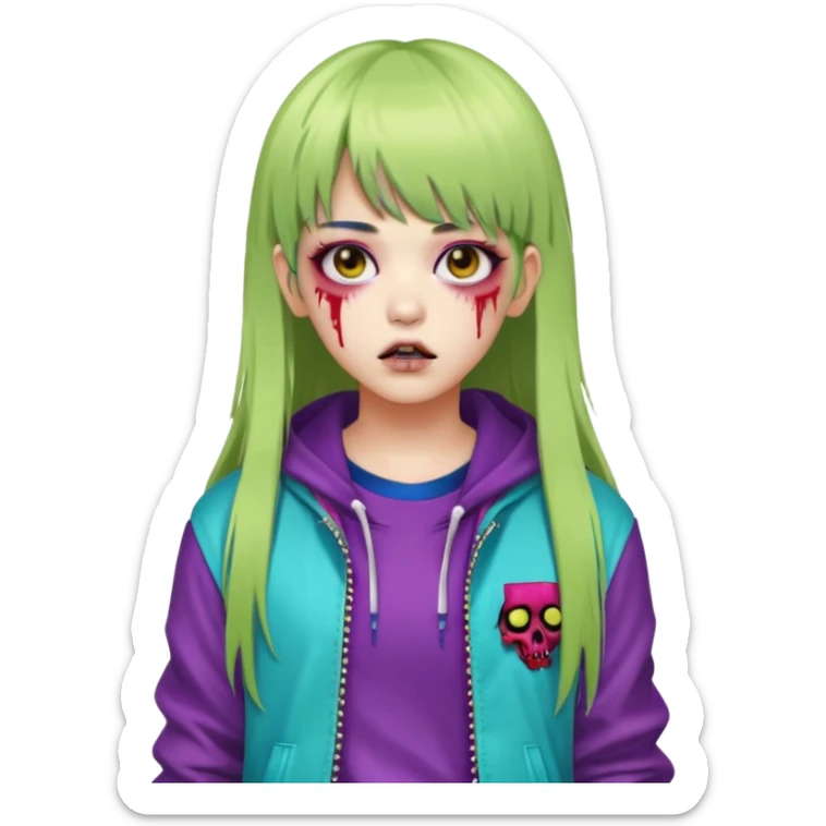  portrait-of-a-zombie-k-pop-idol,-wearing-a-stylish-streetwear-outfit-with-layered-colorful-clothing,-long-hair-with-bangs,-makeup,- sticker
