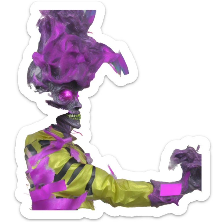 .Zombie_ Vaporwave black holographic dj oilslick zombie unicorn yellow caution tape sticker