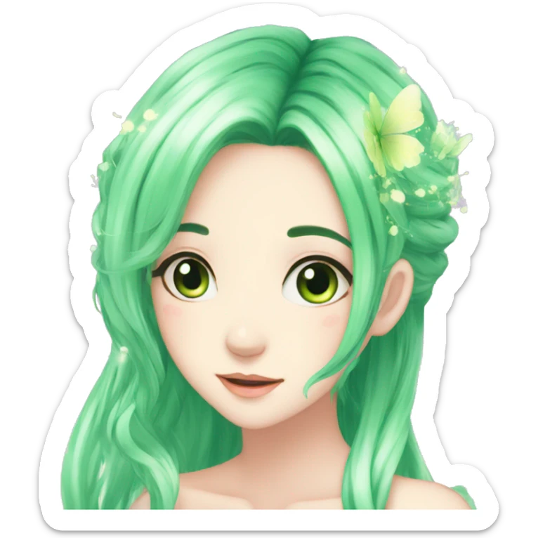 Gorgeous Beautiful Fairy-Anime-Green-Pastel-Girl with pretty hair aesthetic sticker