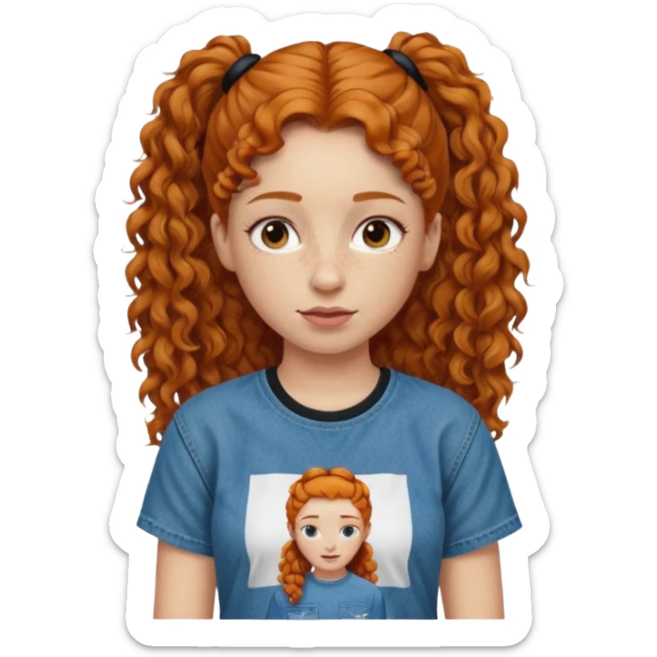 Girl with ginger curly hair in only one ponytail with a tupac shirt and loose jeans sticker