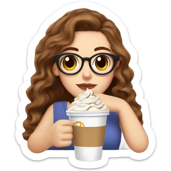 aesthetic white girl with brown wavy hair and brown eyes sipping an iced americano in a cute coffee shop  sticker