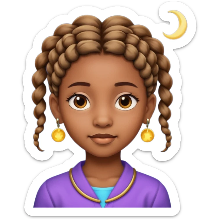 a brown skin ten year old girl with short twists  and moon earrings sticker