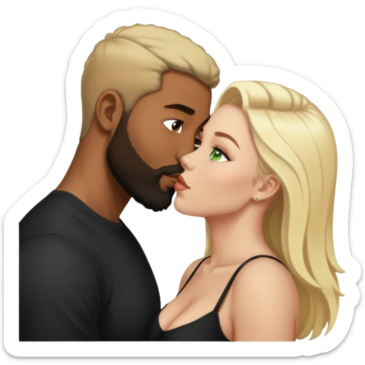 Light skin black man with beard kissing busty white woman with blond hair and green eyes  sticker