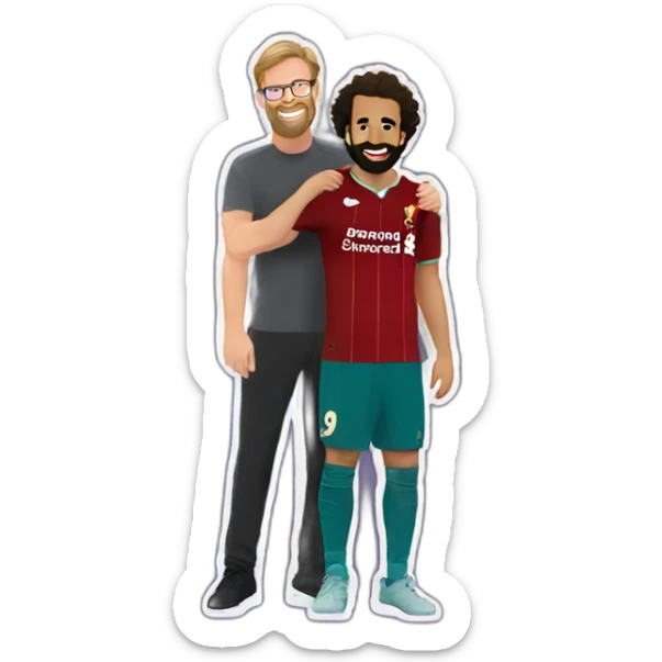 Full body Jurgen klopp hugging male Pregnant mo Salah with large baby belly sticker