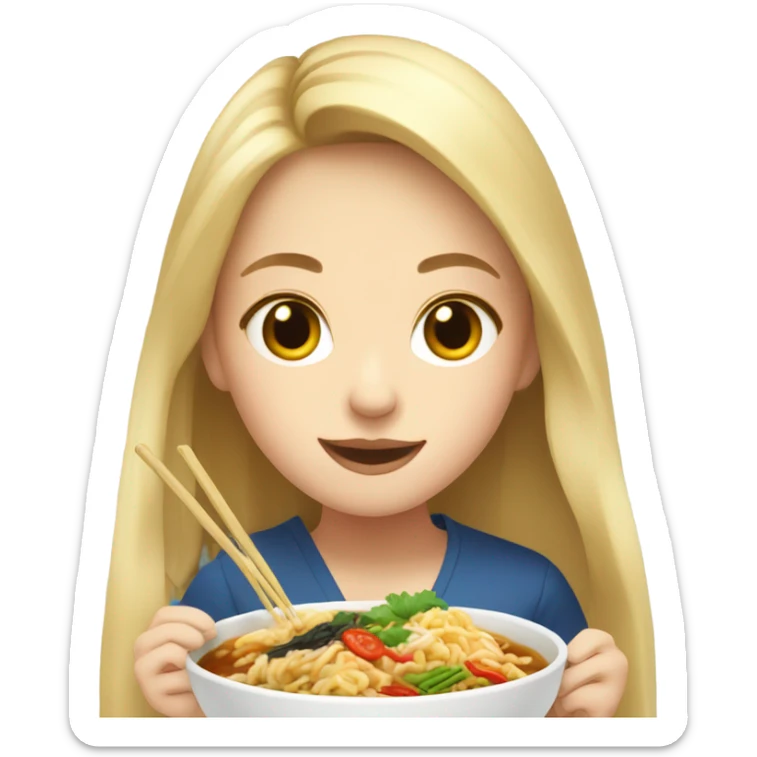  Blonde long hair girl eating Korean food sticker