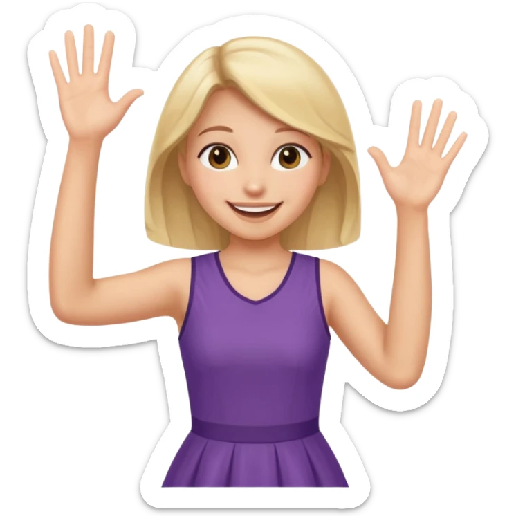 A girl in a jersey dress, waving both arms in pure joy. sticker