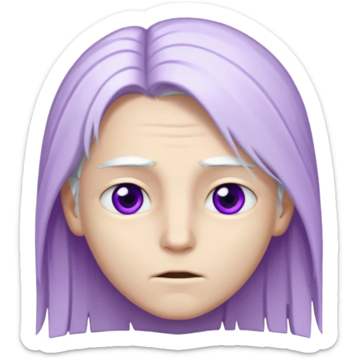 Bembeyaz teni olan, bembeyaz uzun ve düz saçları olan,mor gözlü,gözü çekik, genç bir oğlan tasarlar mısın sticker