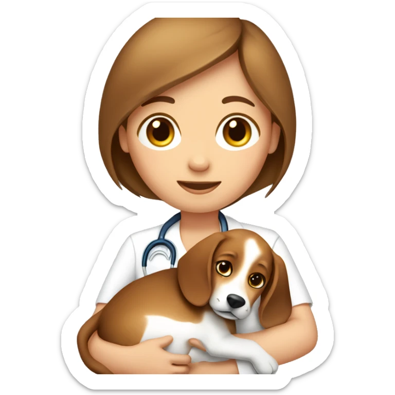  Beagle dog cuddles pediatrician women with medium brown hair  sticker