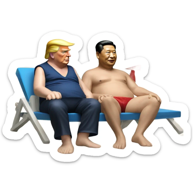 Photorealistic Donald Trump and Xi Jinping at the beach by the pool together sticker