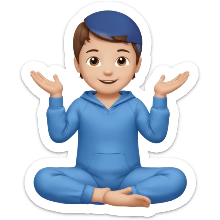 A smiling baby boy with brown hair, sitting down, moving its arms and hands. sticker