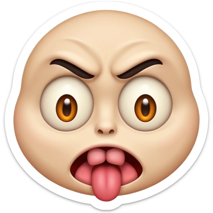A face emoji with its tounge out but the eyes are evil and kind of crazy and the eyebrows are turned I sticker