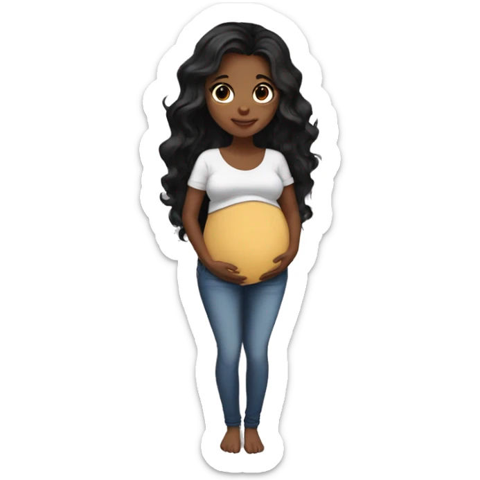 Pregnant girl brown skin long black hair brown eyes baby bump  sticker