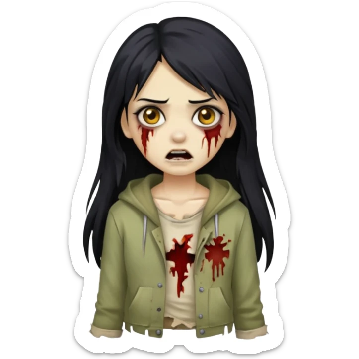 girl zombie with long black hair and beige skin sticker