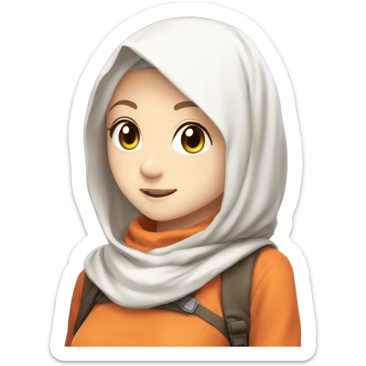 anime girl hijab sweet white skinned peanime female adventurer in orange clothes aangles right angle sticker