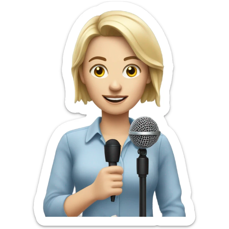reporter with A white female reporter holds out a microphone to answermicrophone sticker