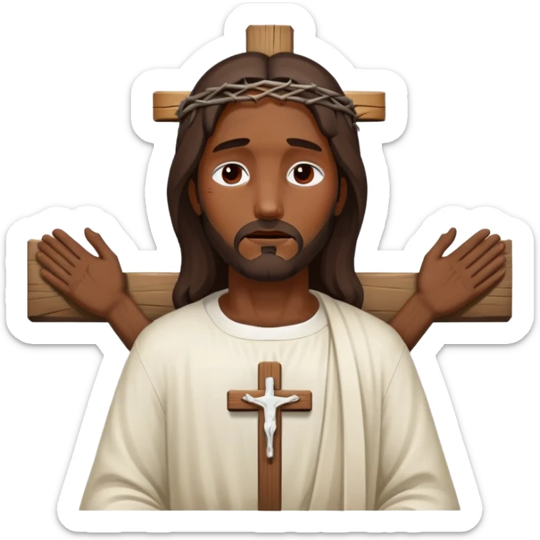 Dark skin Jesus injured eyes closed on cross sticker