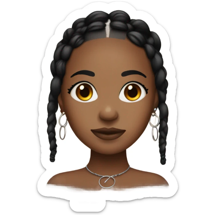Brown skin girl with black braids and 2 nose ring hoops and a septum hoop sticker