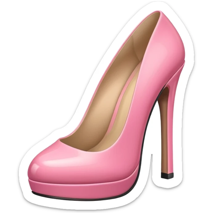 A 3D cartoon rose-pink high heel shoe with glossy finish and slim heel, elegant and feminine, isolated on plain background, Memoji-style. sticker
