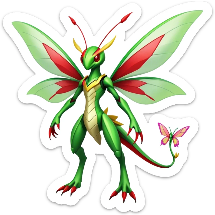  Cool Edgy Shiny Futuristic Ethereal Legendary Scizor-Kartana-Digimon-Schyther-Flygon-hybrid full body with butterfly wings sticker