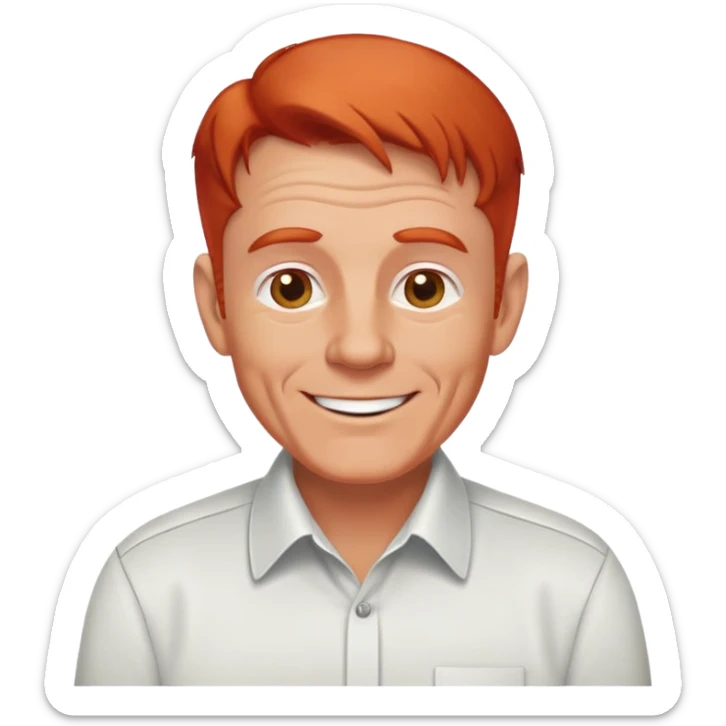 cheerful senior white male, athletic build, receding red hair, professional and friendly, in a collared shirt sticker