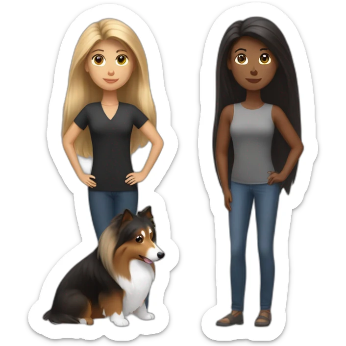 woman with straight light-bround hair and sable sheltie and bi-black sheltie sticker