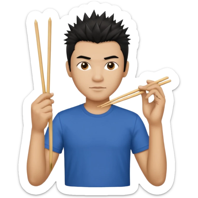 Make it a vietnamese male with spiky black hair holding only ONE pair of chopsticks in one hand, t-shirt sticker