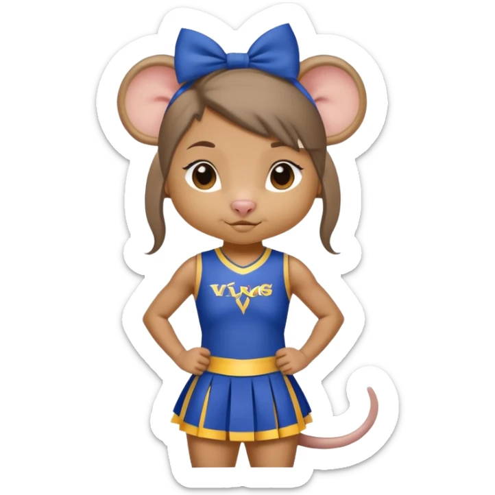 girl rat with a blue bow, wearing a blue and gold cheerleader outfit, Vikings team colors sticker