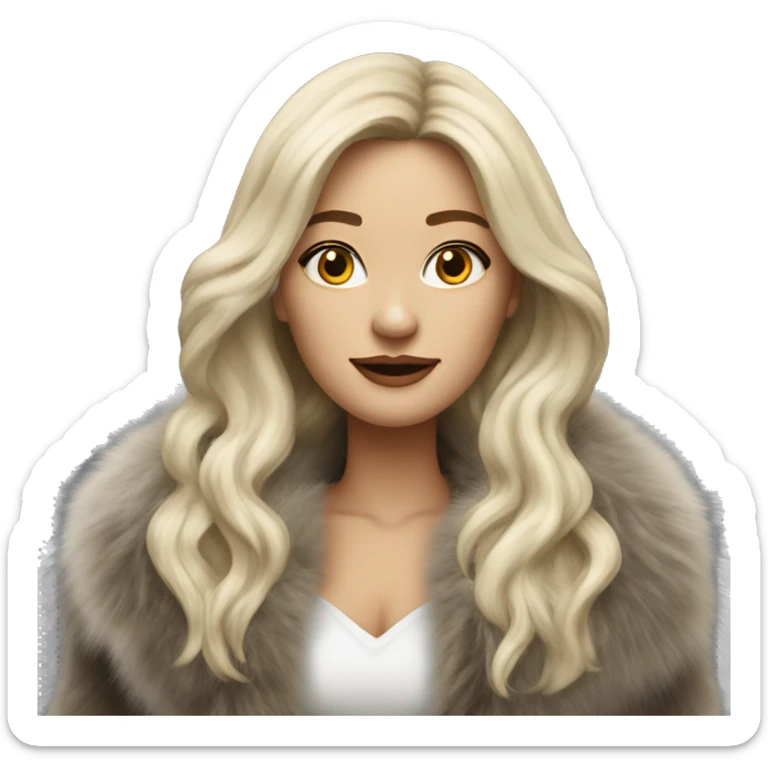 Beautiful realistic long hair Ash blonde mob wife with fur coat sticker